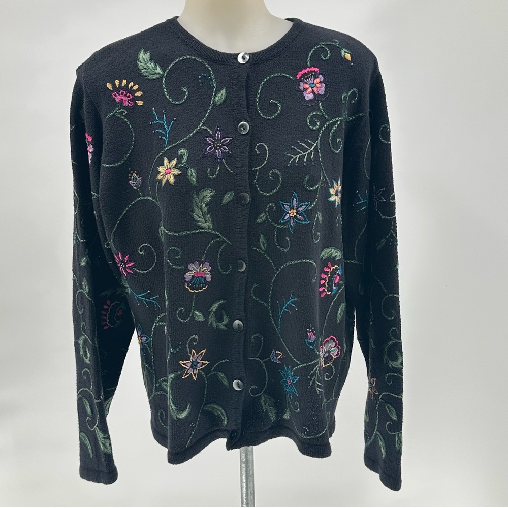 Talbots Women's Embroidered Cardigan Linen Cotton Blend Size M